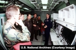 Russian generals are briefed on a missile launch training facility inside Montana's Malmstrom Air Force Base.