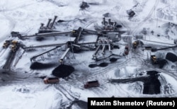 An aerial view shows operations at the Razrez Inskoy coal mine in the Kemerovo region of Russia on November 28.