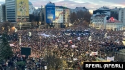 Studens protest at Slavija Square in Belgrade on December 22.