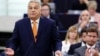 Hungarian Prime Minister Viktor Orban delivers a speech at the European Parliament in Strasbourg, eastern France, on October 9.