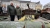 EU foreign policy chief Josep Borrell (right) and Ukrainian Foreign Minister Andriy Sybiha examine destroyed Russian military equipment at an open-air exhibition in Kyiv on November 9.