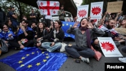 In the Georgian capital, Tbilisi, young protesters rally against the "foreign agent" bill on May 2.