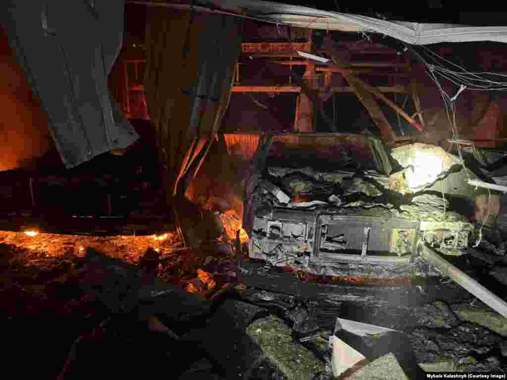 A destroyed car that appears to be a vintage Soviet-made ZiL in Yanukovych&#39;s collection.&nbsp; The damage to Yanukovych&#39;s vintage car collection came as a result of what the Kyiv authorities say was &quot;debris&quot; that fell amid the Russian drone attack.&nbsp; &nbsp;