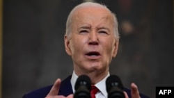 U.S. President Joe Biden speaks after signing a foreign aid bill at the White House in Washington, on April 24. 