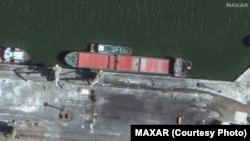 The Port Olya 3 seen in satellite imagery in Astrakhan, Russia.