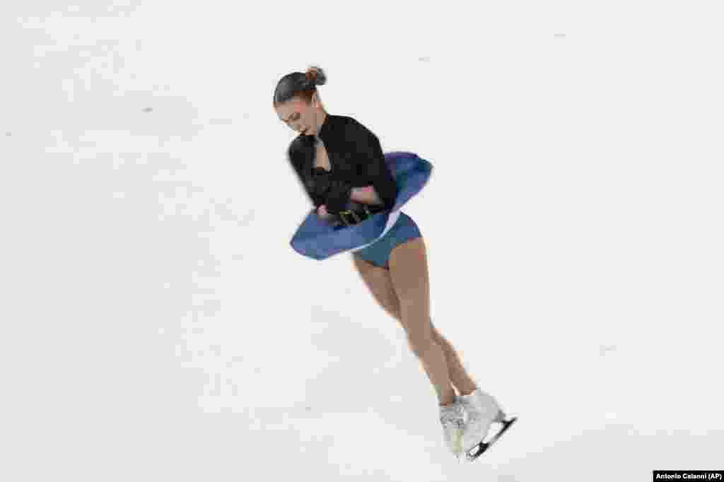 Bulgaria's Alexandra Feigin performs during a women's Free Skating competition in Milan, Italy. 