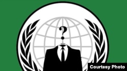 The logo of the group known as Anonymous