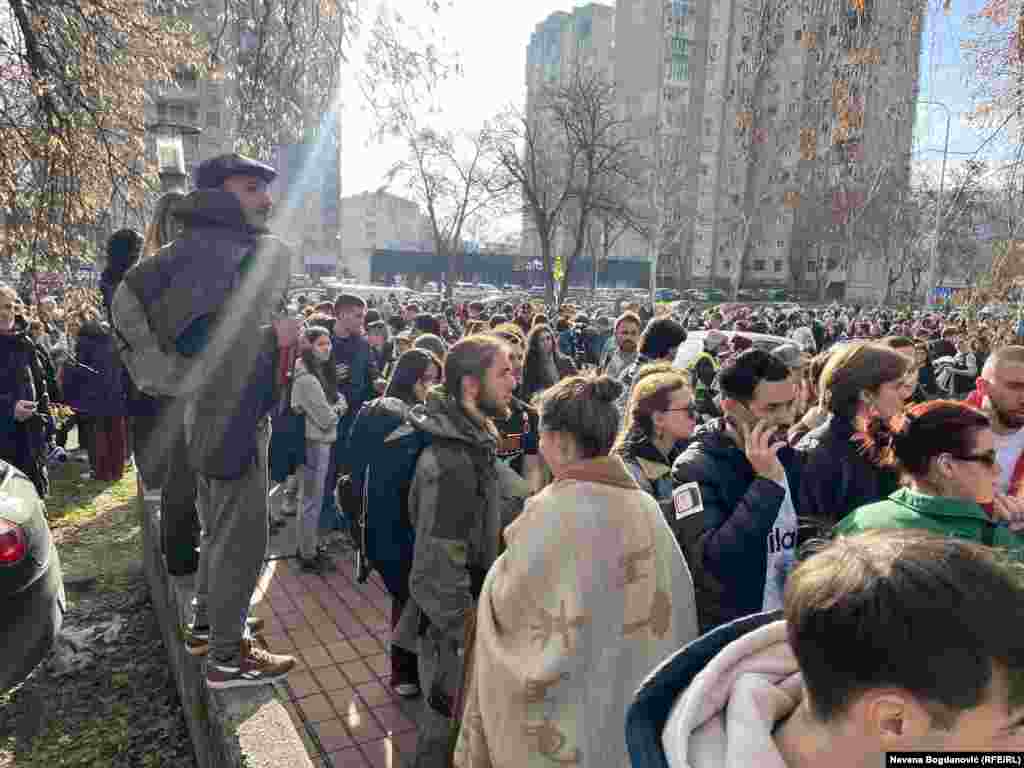 Hundreds of demonstrators, most of them students, gather ahead of the march. Serbian authorities have said they will redirect traffic and provide water tankers and ambulances to the marchers.&nbsp;