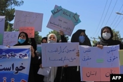 Afghan women protest in Herat on September 2.