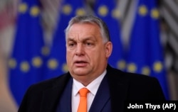 Hungarian Prime Minister Viktor Orban arrives for an EU summit at the European Council building in Brussels in Decemer 2020.