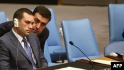 Georgian Ambassador to the UN Irakli Alasania looks on during the UN Security Council meeting