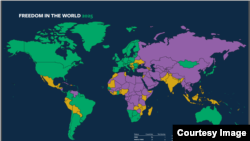 وضعیت آزادی در جهان در نقشه، فریدوم هاوس